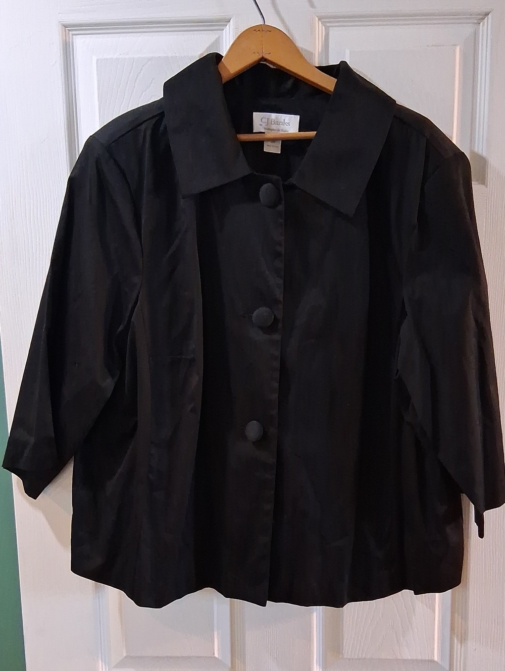 CJ Banks Black Button-Front Collared Jacket